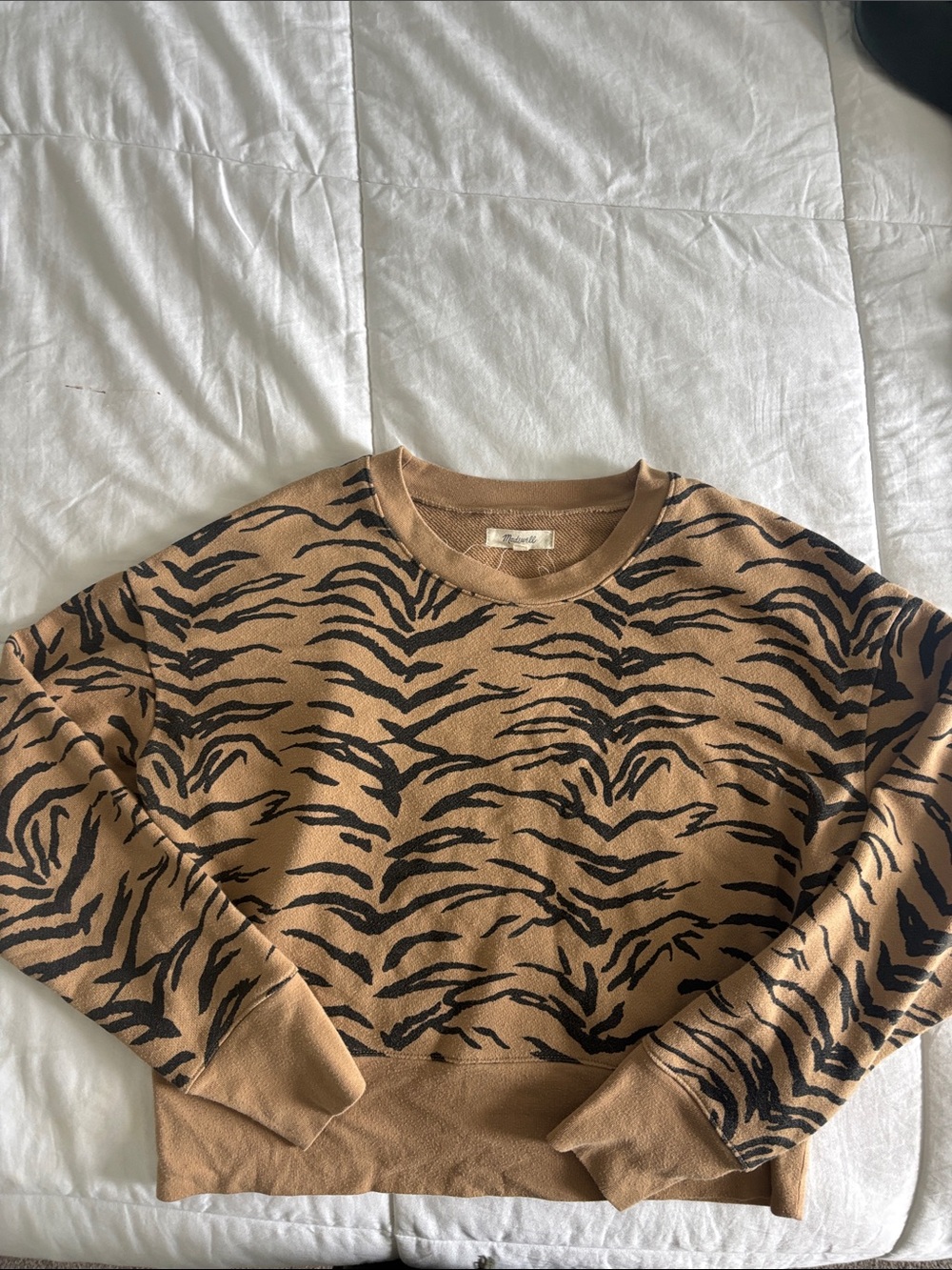 Madewell Crop Sweatshirt in Tiger Stripe size Medium Animal Print Sweater